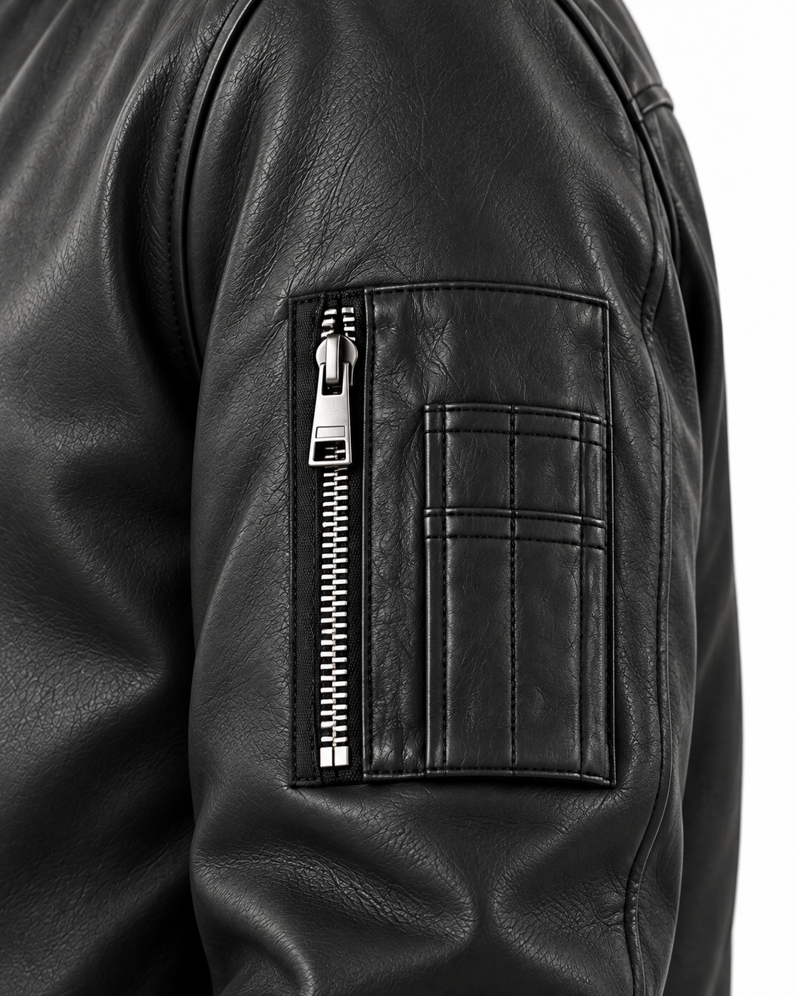 MRKSHI BOOBA — Lamb Nappa leather Jacket in Black, three quarter view