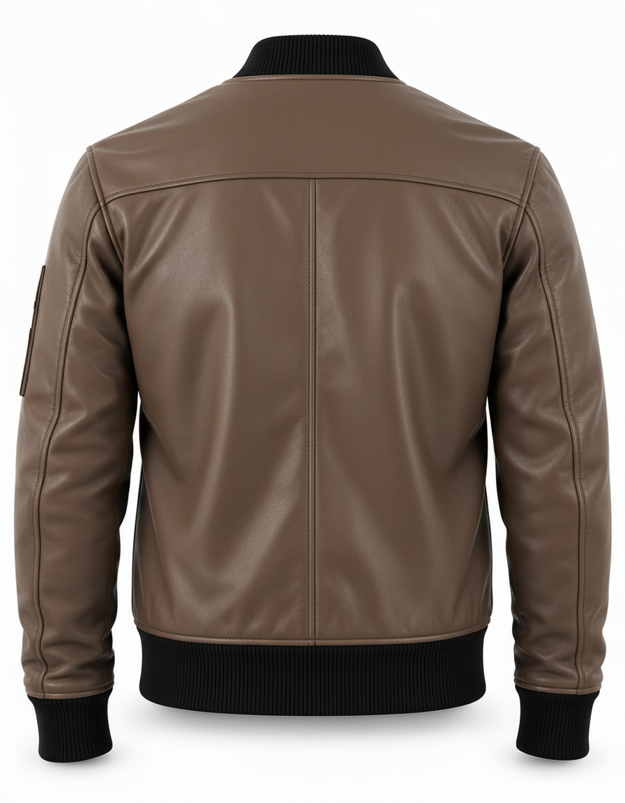 MRKSHI BOOBA — Lamb Nappa leather Jacket in Taupe, back view