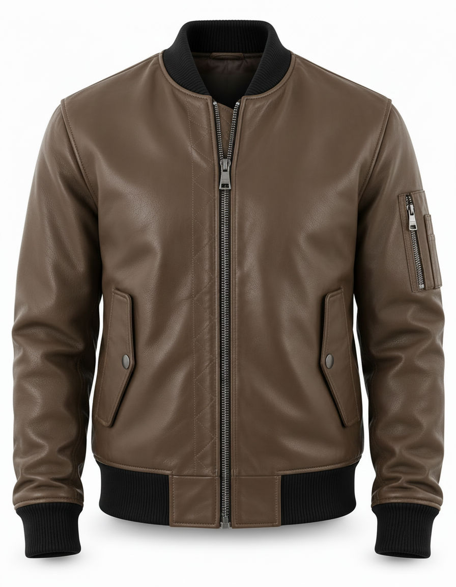 MRKSHI BOOBA — Lamb Nappa leather Jacket in Taupe, front view