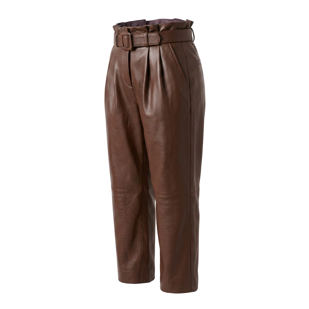 MRKSHI ANKLE — Smooth Leather leather Pants in Brown, leather detail