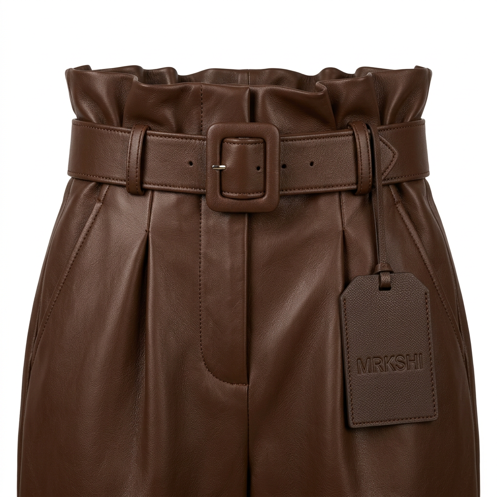 MRKSHI ANKLE — Smooth Leather leather Pants in Brown, leather detail