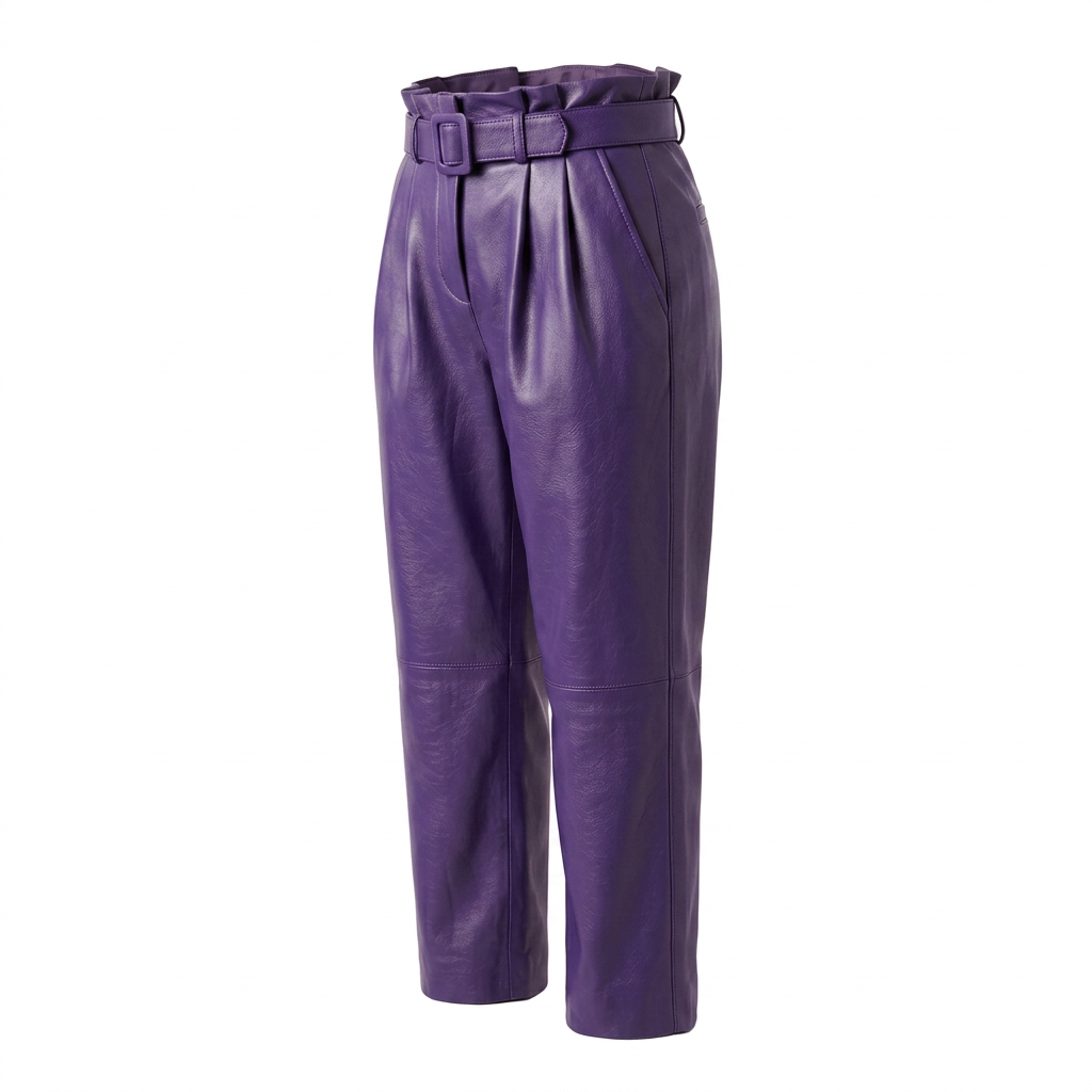 MRKSHI ANKLE — Smooth Leather leather Pants in Purple, leather detail