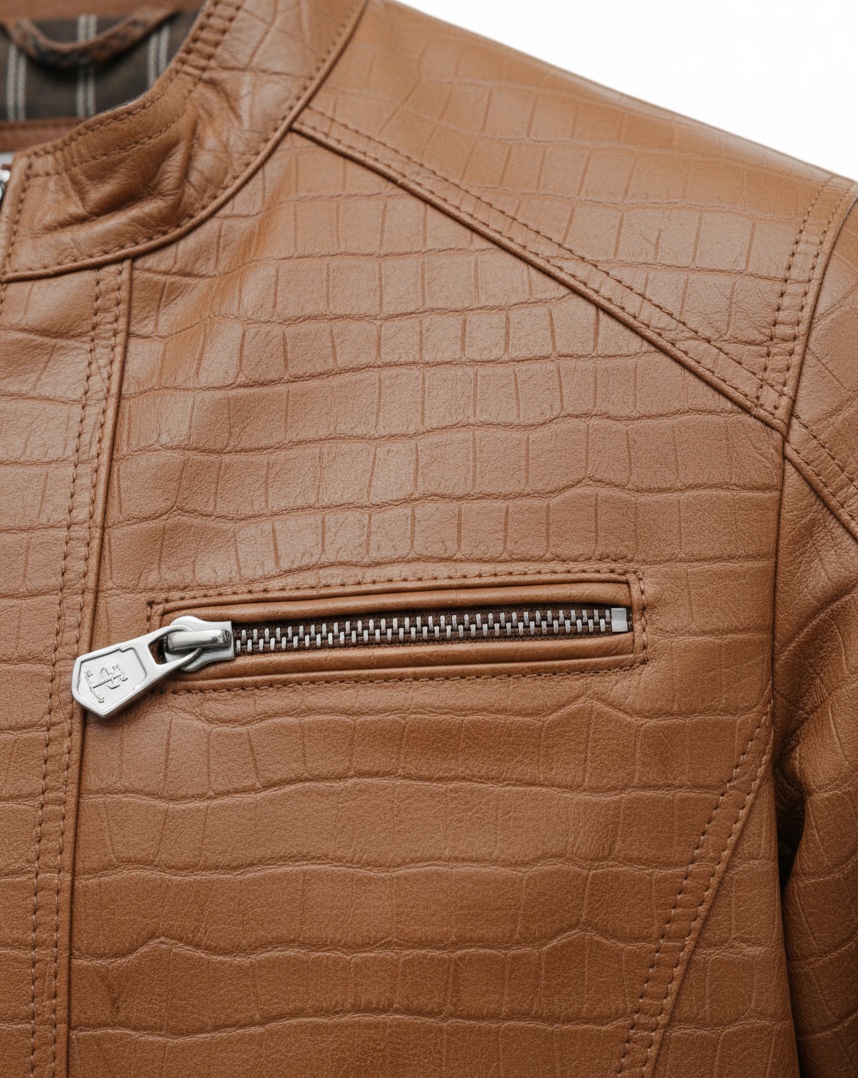 MRKSHI ANTONY — Lamb Nappa leather Jacket in Camel, three quarter view