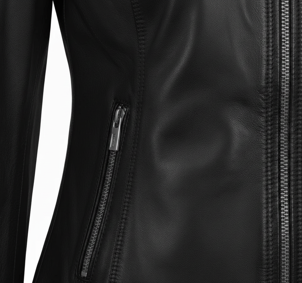 MRKSHI FORD — Lamb leather Jacket in Black, leather detail