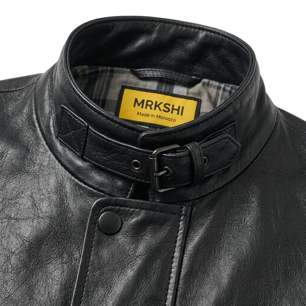 MRKSHI ECHO — Smooth Leather leather Coat in Black, detail