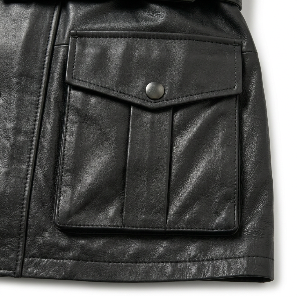 MRKSHI ECHO — Smooth Leather leather Coat in Black, detail