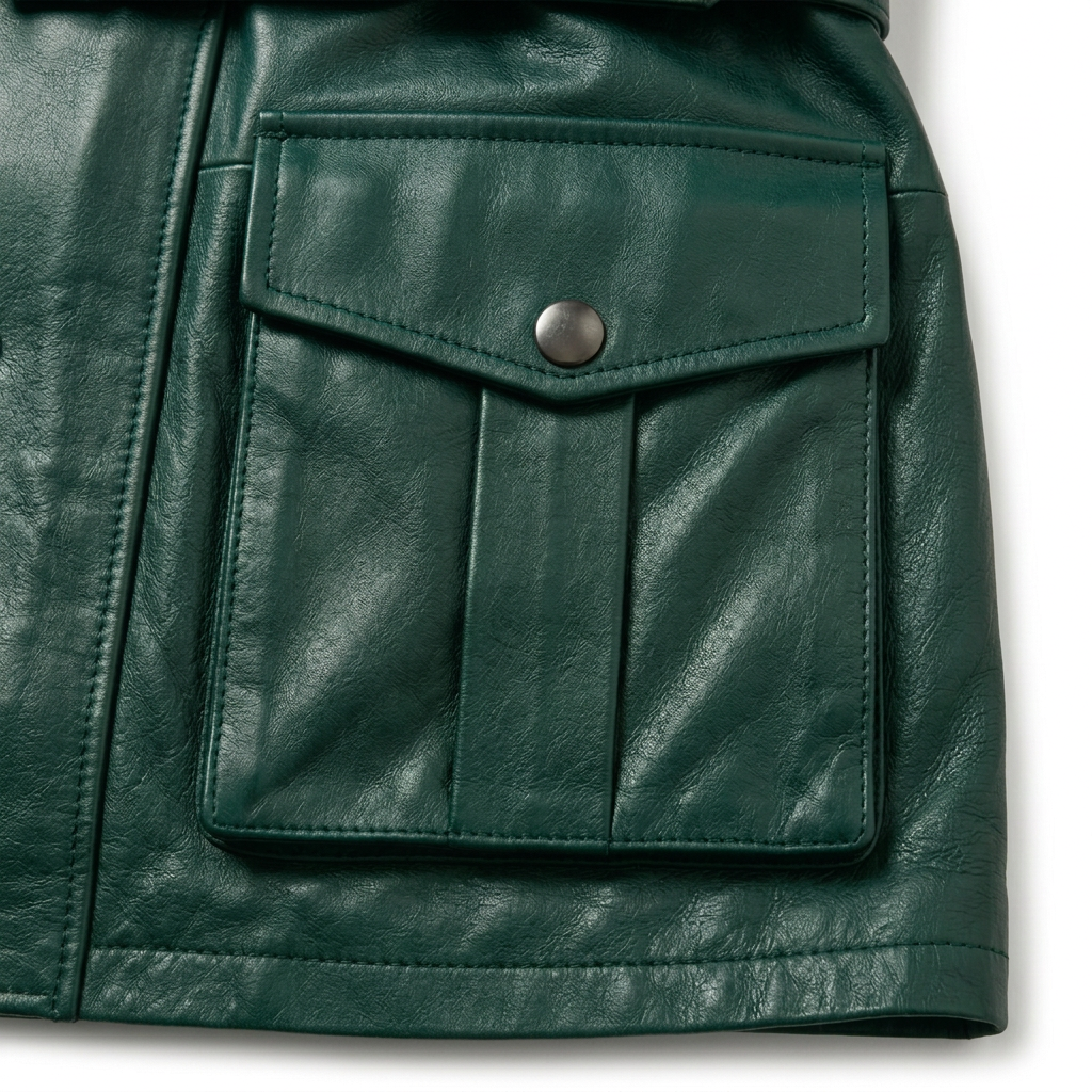 MRKSHI ECHO — Smooth Leather leather Coat in Emerald, detail