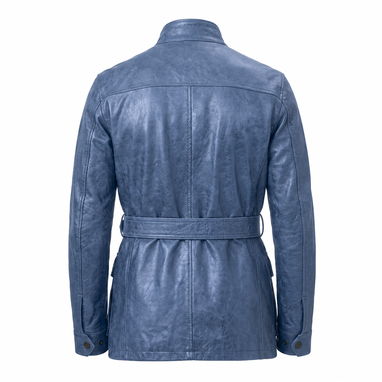 MRKSHI ECHO — Smooth Leather leather Coat in Shark, back view