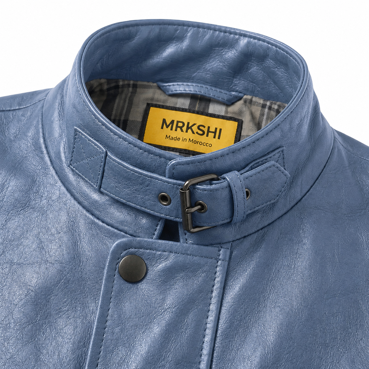 MRKSHI ECHO — Smooth Leather leather Coat in Shark, three quarter view