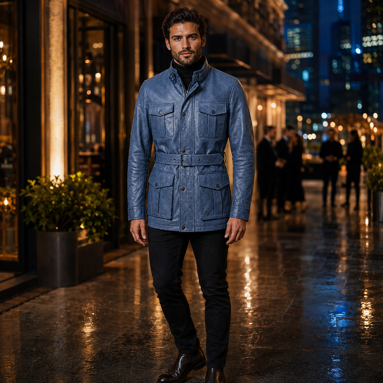 MRKSHI ECHO — Smooth Leather leather Coat in Shark, detail