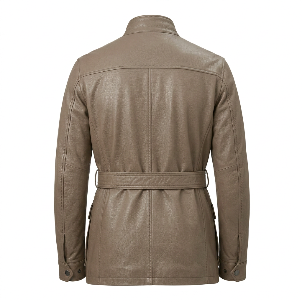 MRKSHI ECHO — Smooth Leather leather Coat in Taupe, back view