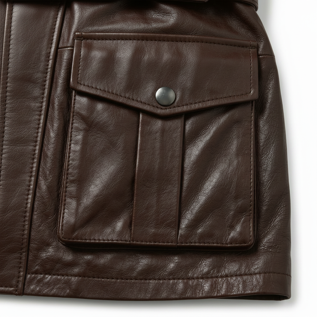 MRKSHI ECHO — Smooth Leather leather Coat in Dark Chocolate, detail