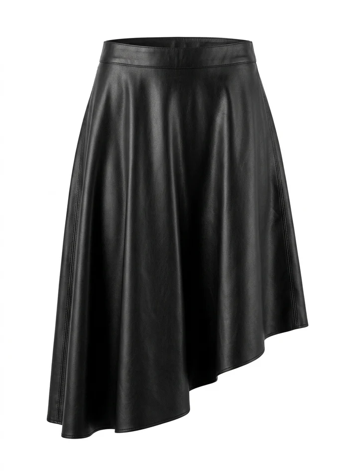 MRKSHI CHAOS — Smooth Leather leather Skirt in Black, front view