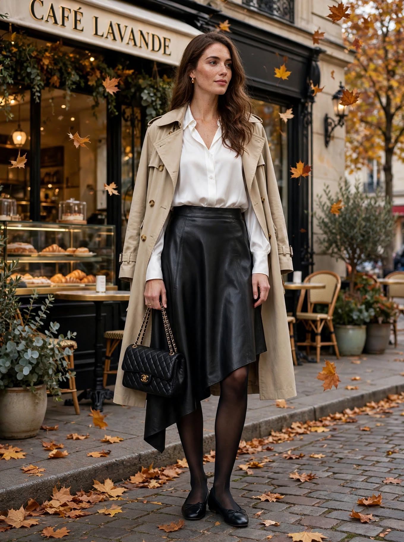 MRKSHI CHAOS — Smooth Leather leather Skirt in Black, three quarter view
