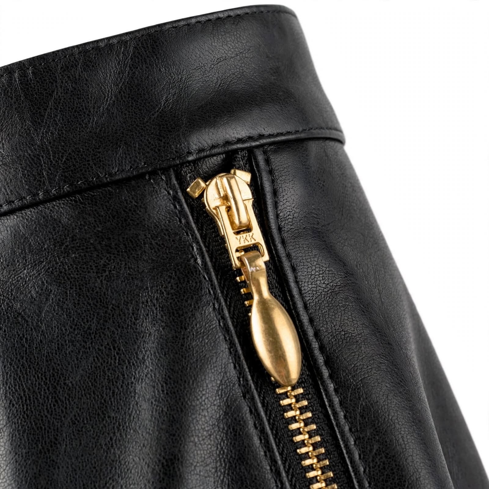 MRKSHI CHAOS — Smooth Leather leather Skirt in Black, three quarter view
