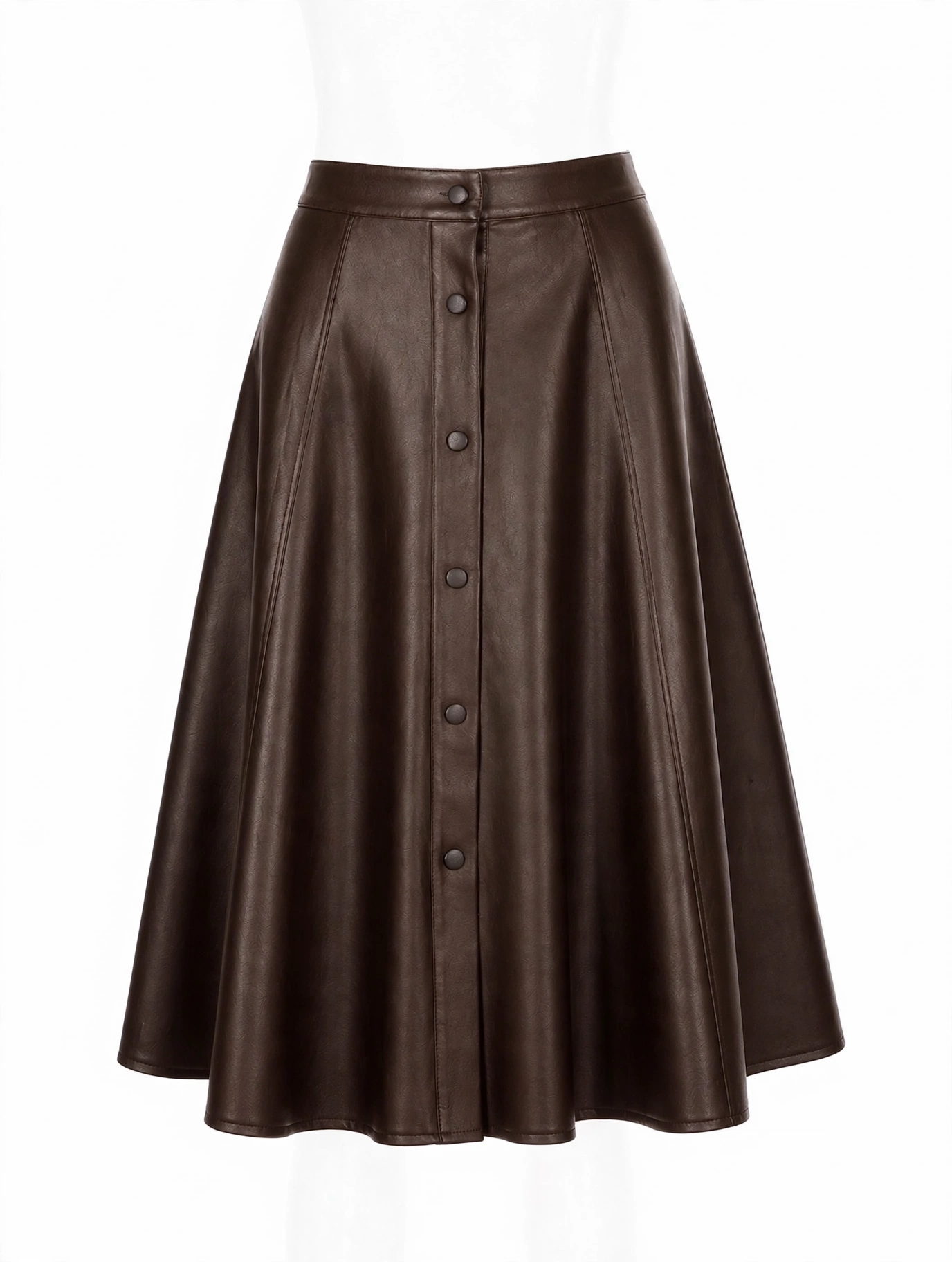 MRKSHI ALINE — Smooth Leather leather Skirt in Dark Chocolate, front view