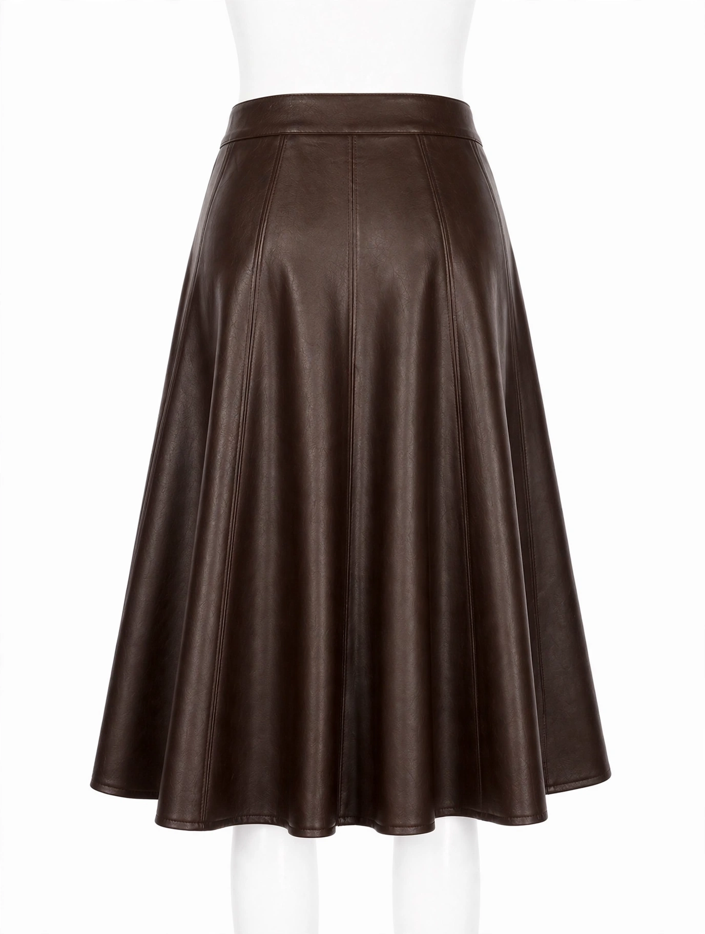 MRKSHI ALINE — Smooth Leather leather Skirt in Dark Chocolate, back view