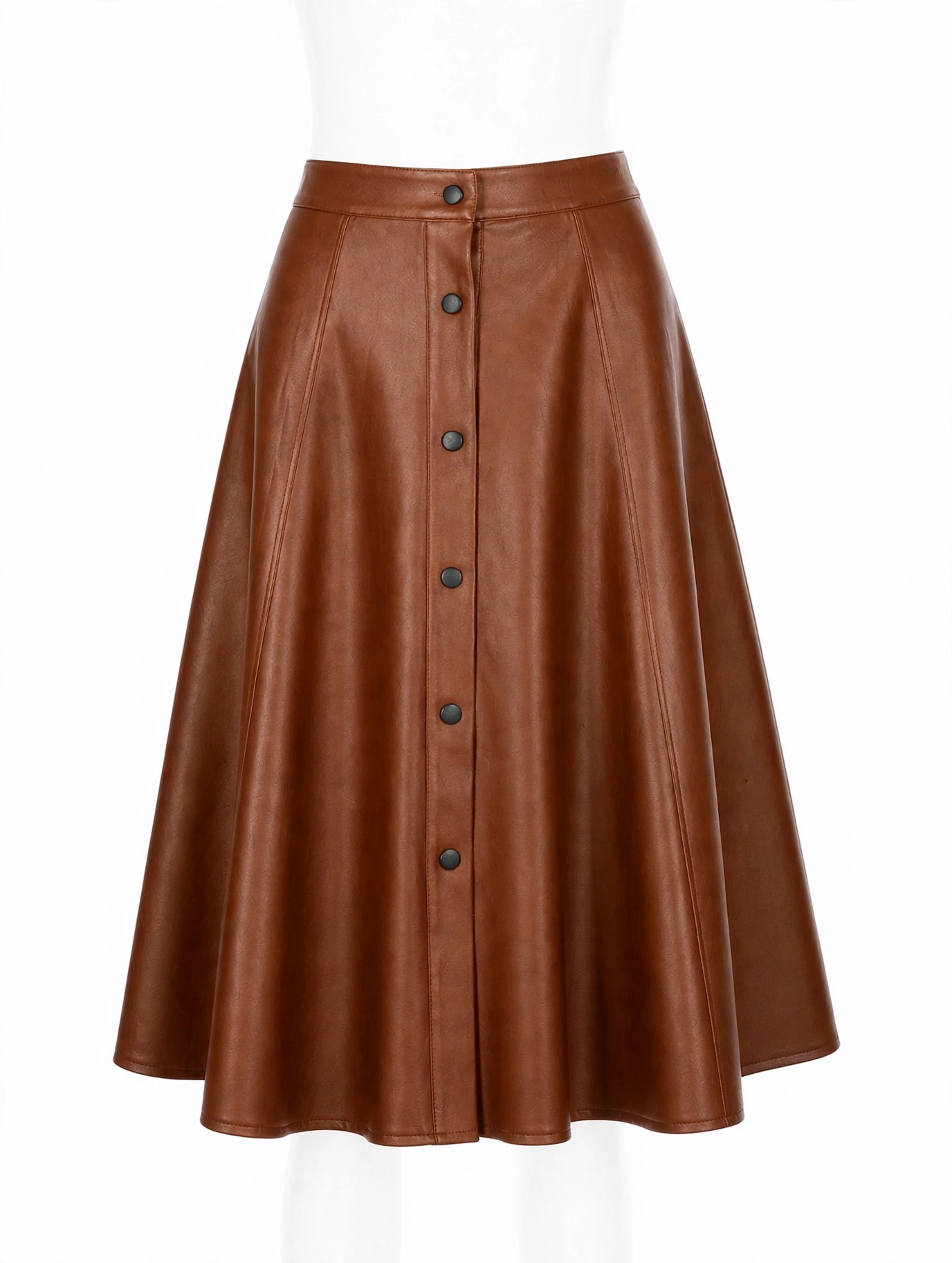MRKSHI ALINE — Smooth Leather leather Skirt in Cognac, leather detail