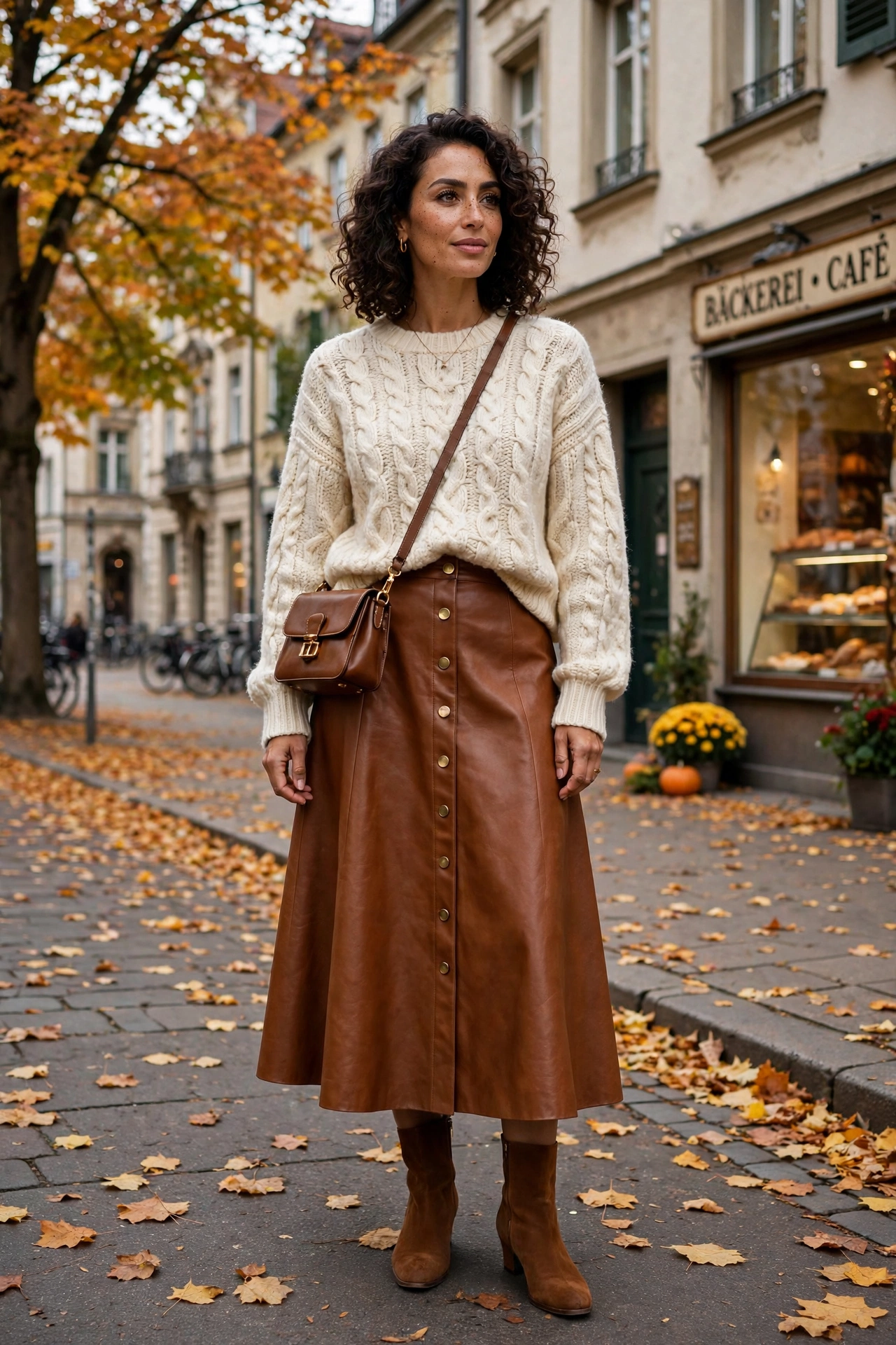 MRKSHI ALINE — Smooth Leather leather Skirt in Cognac, back view