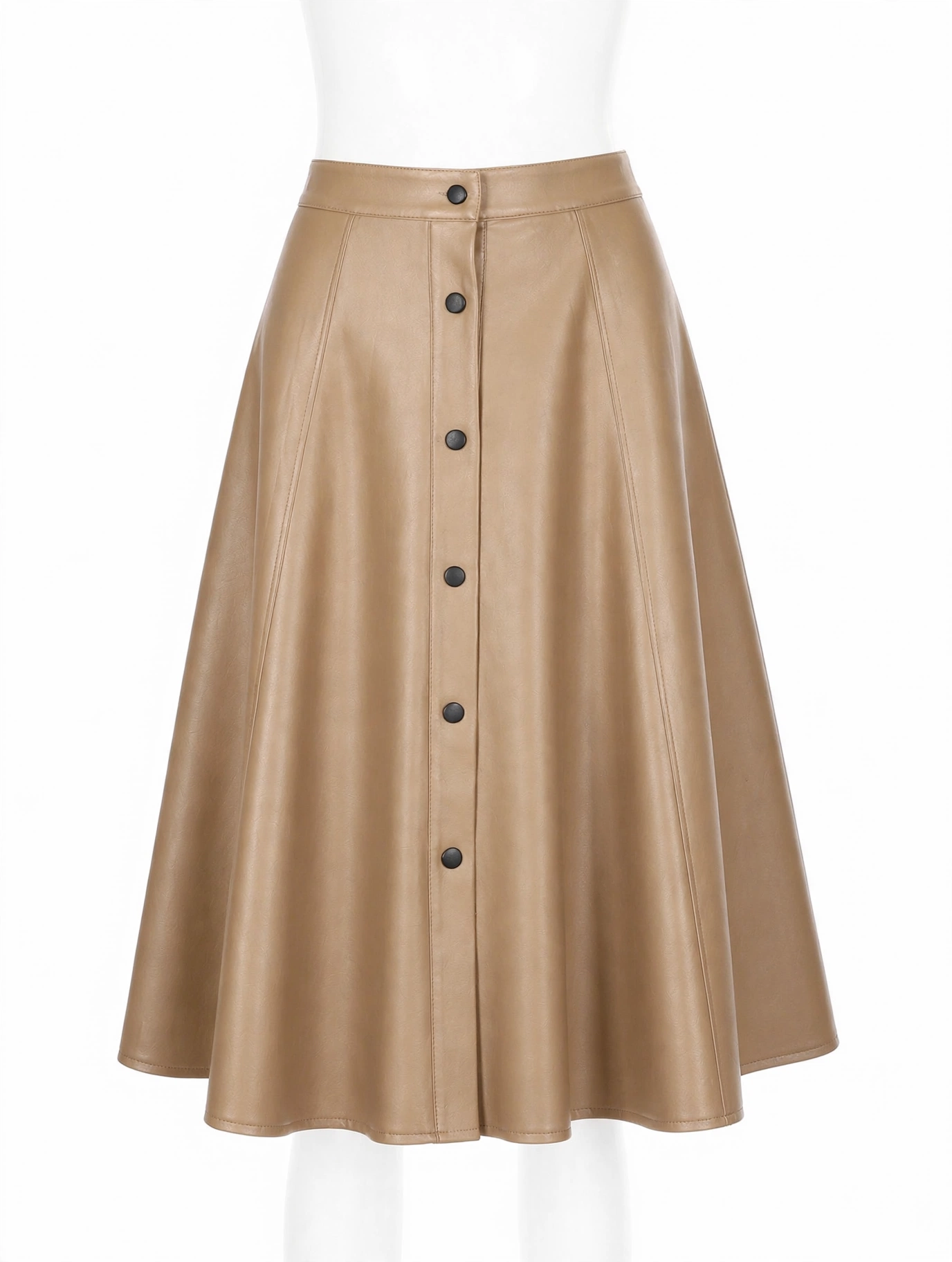 MRKSHI ALINE — Smooth Leather leather Skirt in Beige, front view