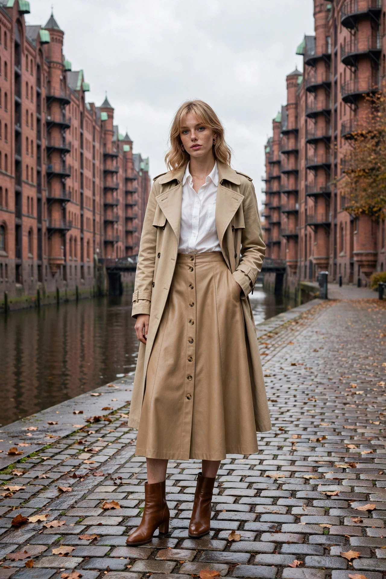 MRKSHI ALINE — Smooth Leather leather Skirt in Beige, back view