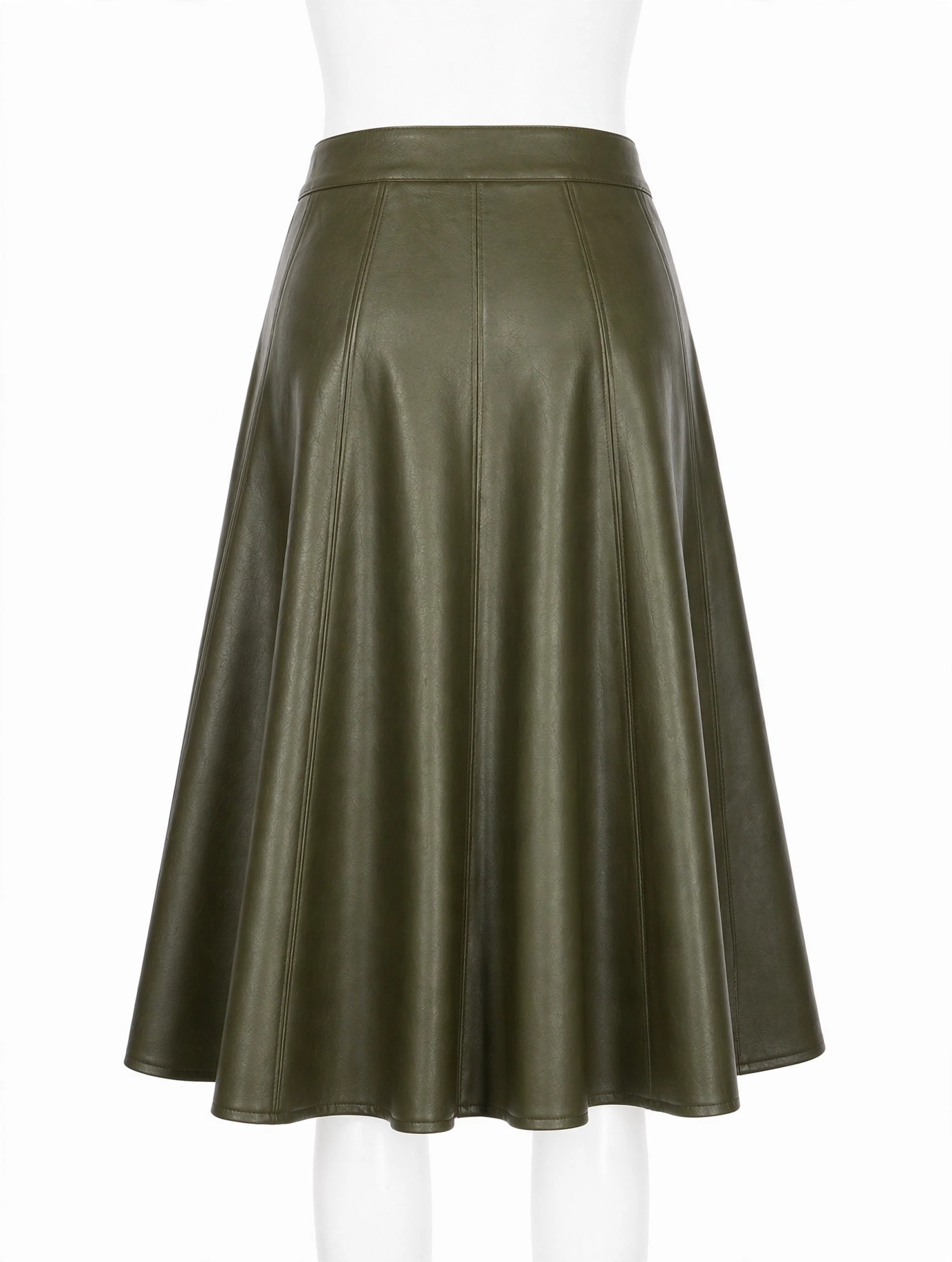 MRKSHI ALINE — Smooth Leather leather Skirt in Olive, leather detail