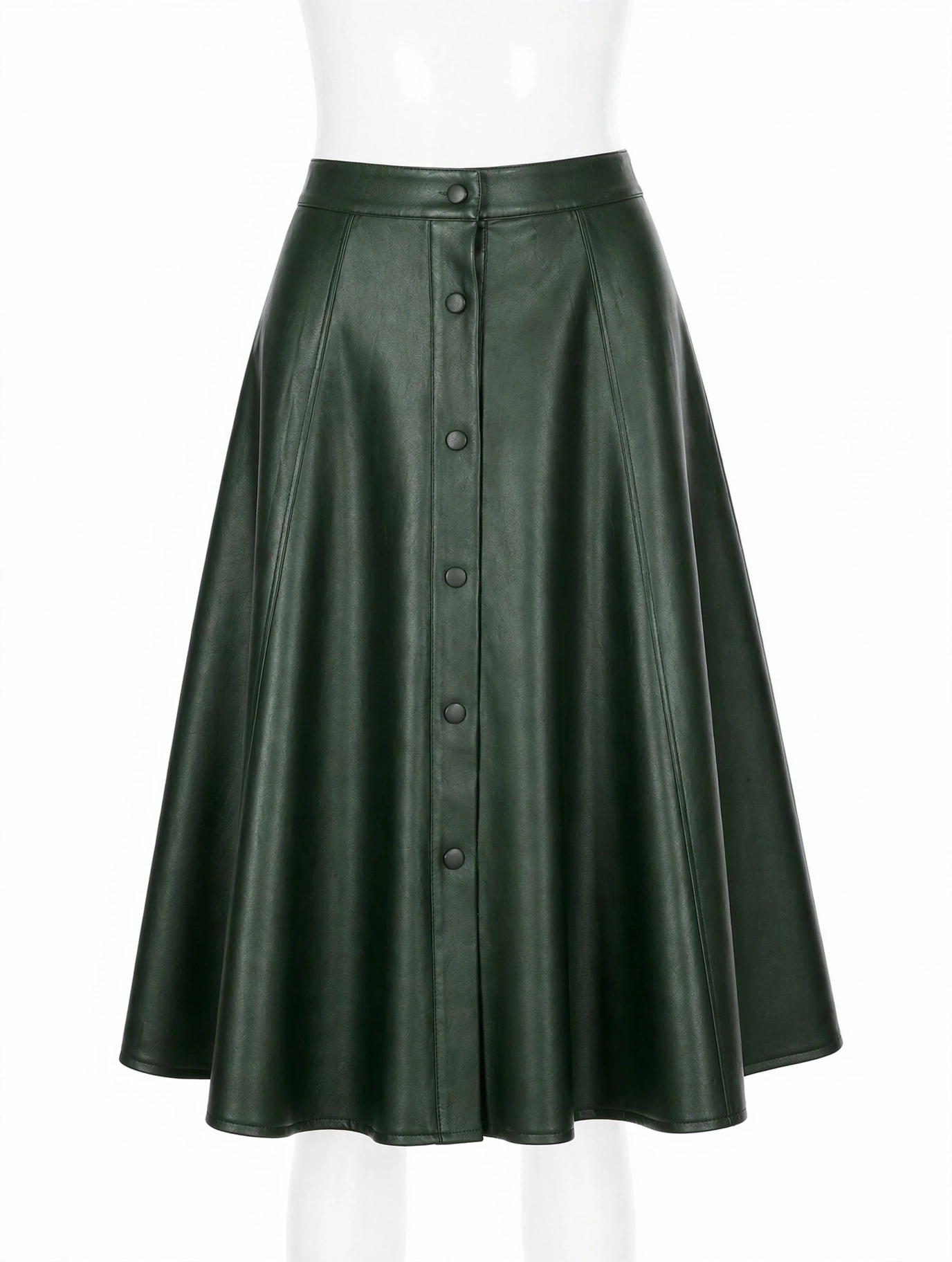MRKSHI ALINE — Smooth Leather leather Skirt in Forest Green, front view