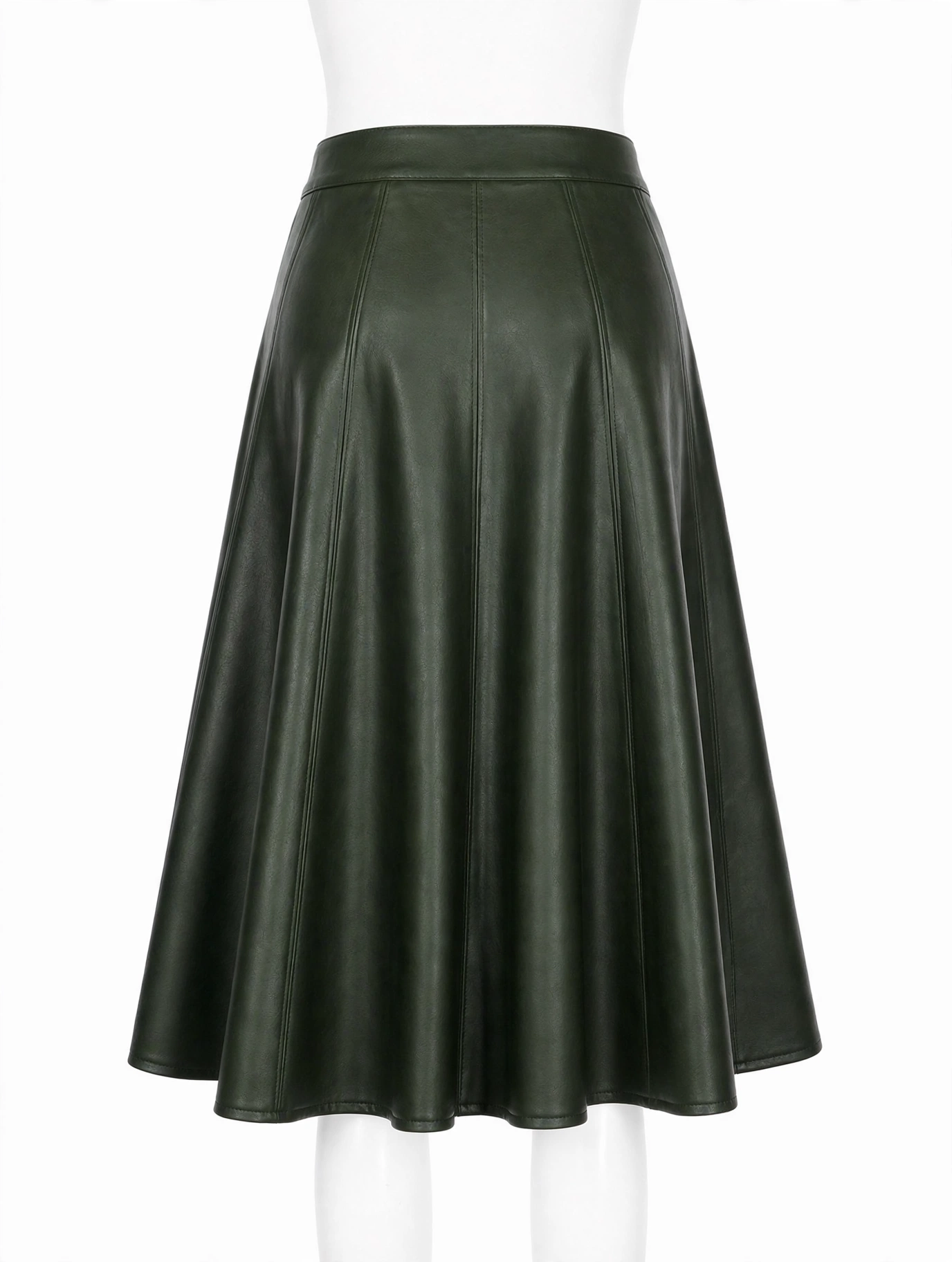 MRKSHI ALINE — Smooth Leather leather Skirt in Forest Green, leather detail