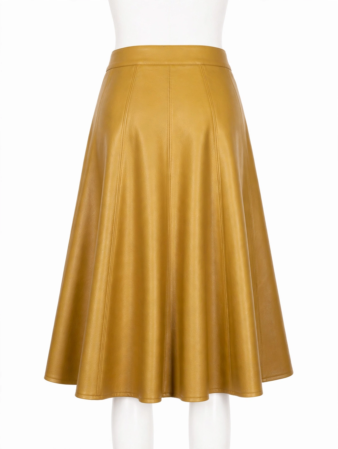 MRKSHI ALINE — Smooth Leather leather Skirt in Yellow, leather detail
