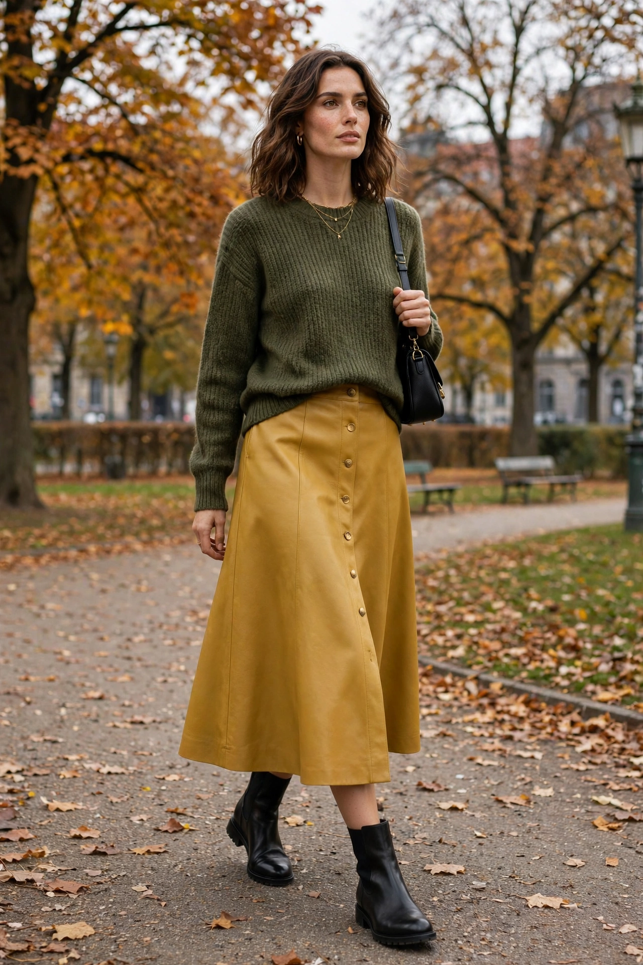 MRKSHI ALINE — Smooth Leather leather Skirt in Yellow, back view