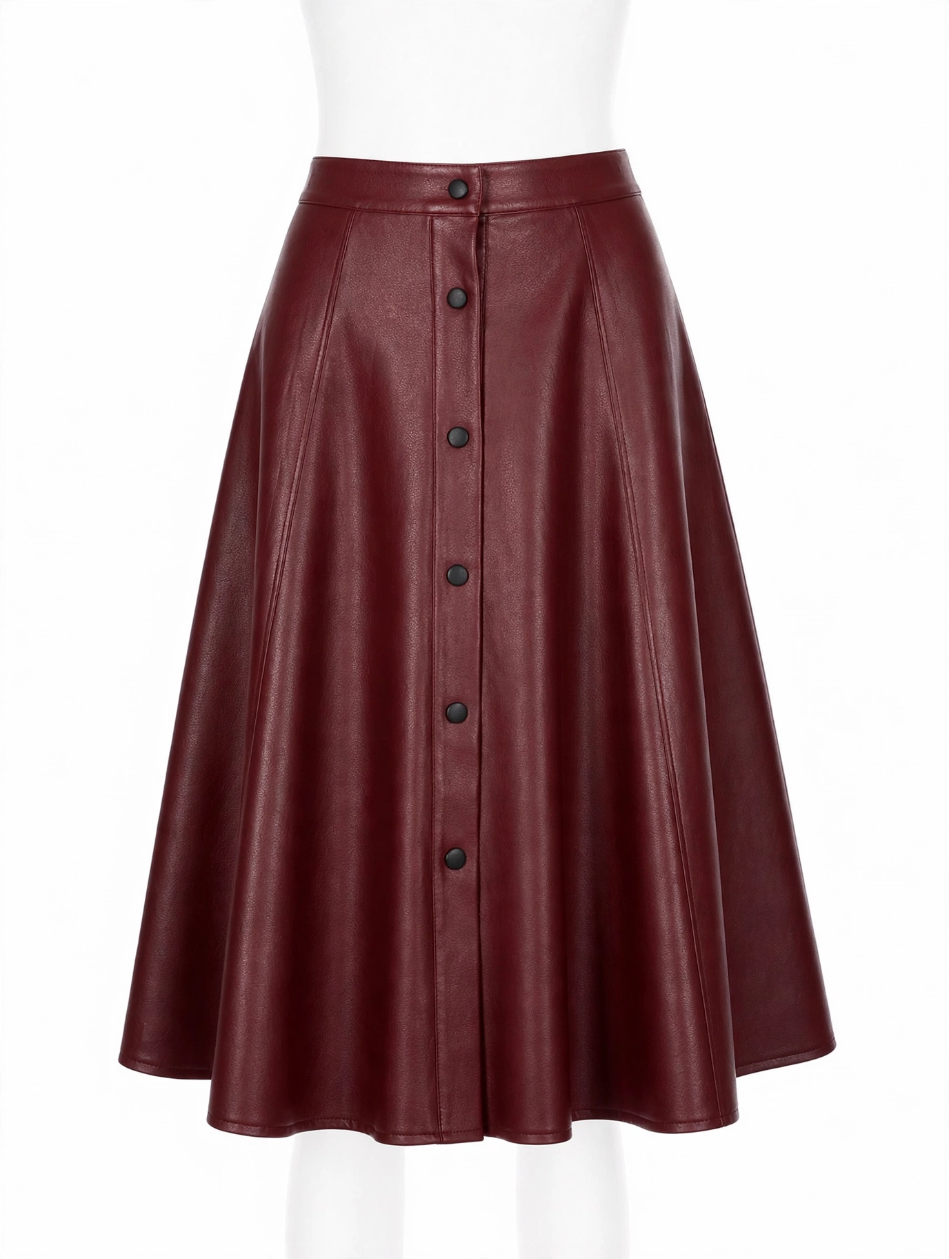 MRKSHI ALINE — Smooth Leather leather Skirt in Bordeaux, leather detail