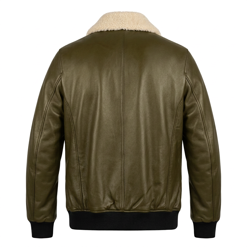 MRKSHI 2AM — Leather Jacket in Olive, back view