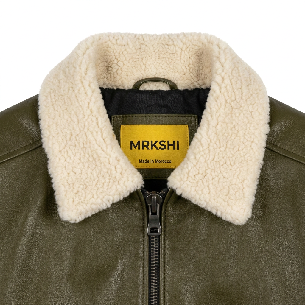 MRKSHI 2AM — Leather Jacket in Olive, detail
