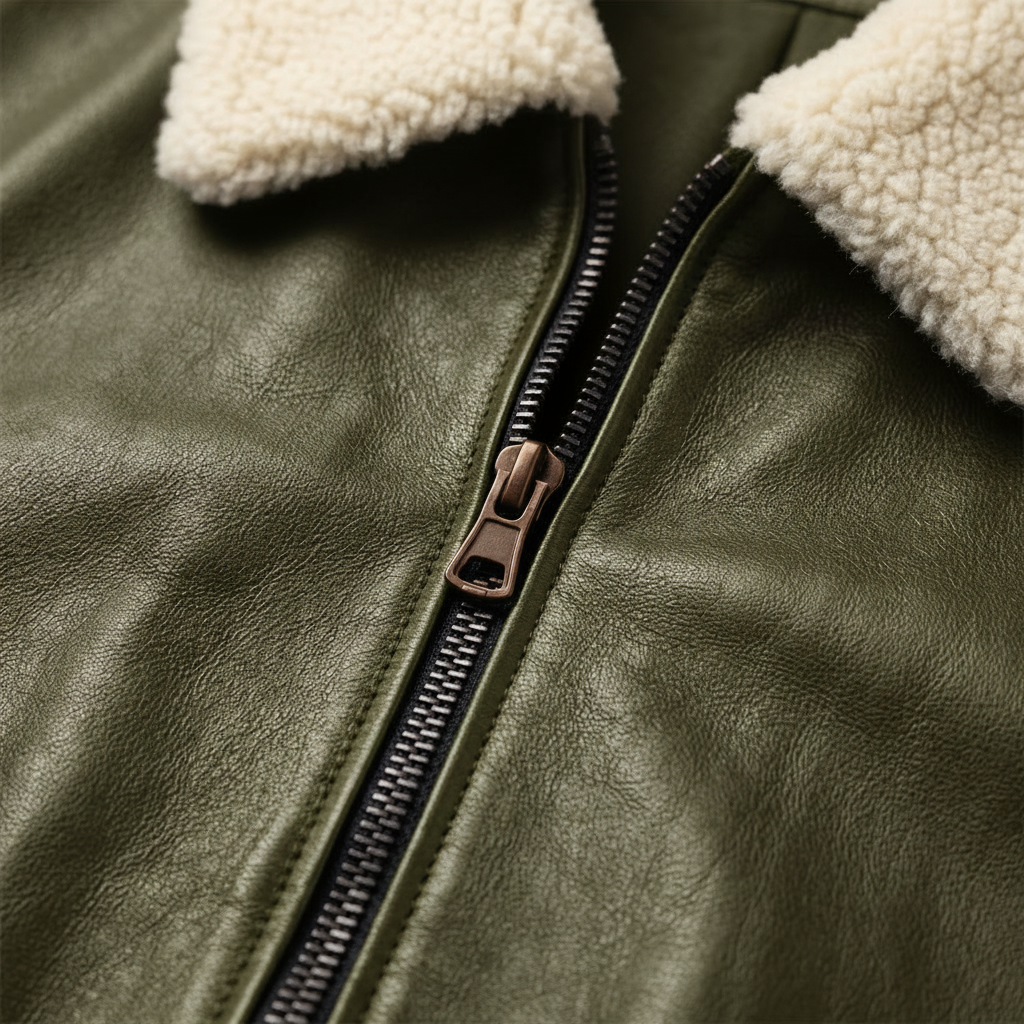 MRKSHI 2AM — Leather Jacket in Olive, detail