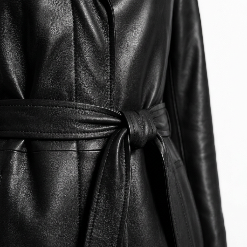 MRKSHI FOREVER — Smooth Leather leather Coat in Black, leather detail