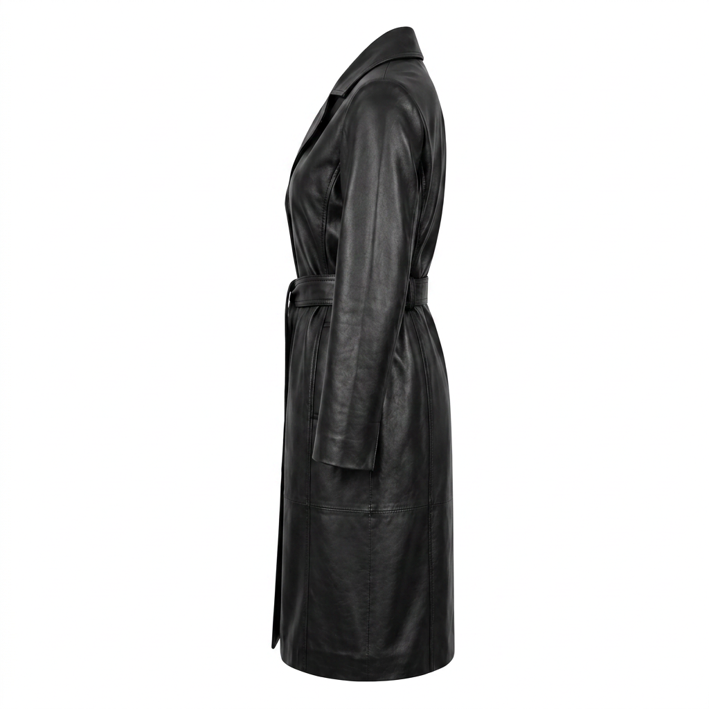 MRKSHI FOREVER — Smooth Leather leather Coat in Black, side view
