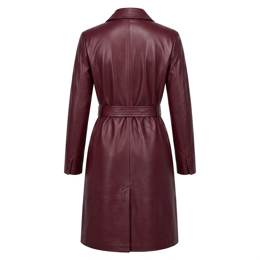 MRKSHI FOREVER — Smooth Leather leather Coat in Burgundy, back view