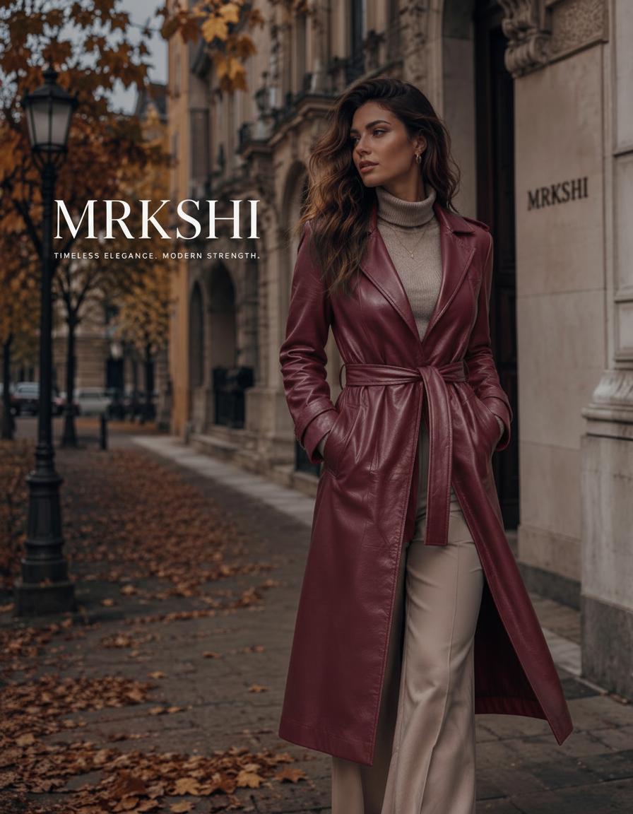 MRKSHI FOREVER — Smooth Leather leather Coat in Burgundy, leather detail