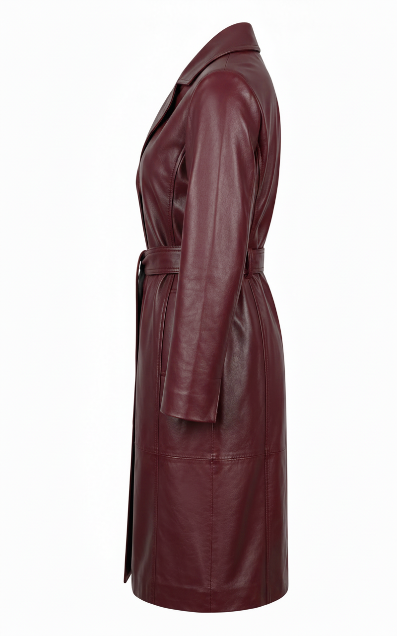 MRKSHI FOREVER — Smooth Leather leather Coat in Burgundy, side view