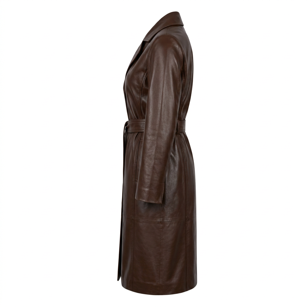 MRKSHI FOREVER — Smooth Leather leather Coat in Dark Chocolate, side view