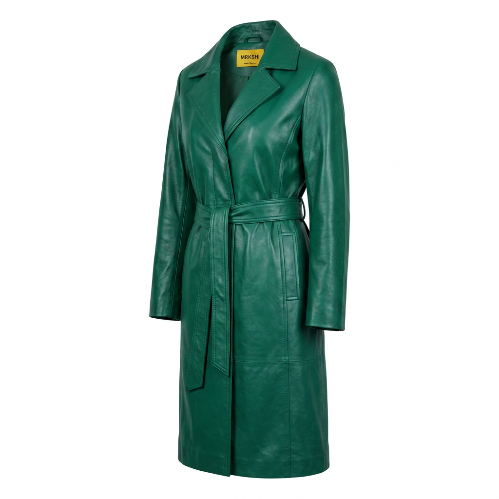 MRKSHI FOREVER — Smooth Leather leather Coat in Emerald, side view