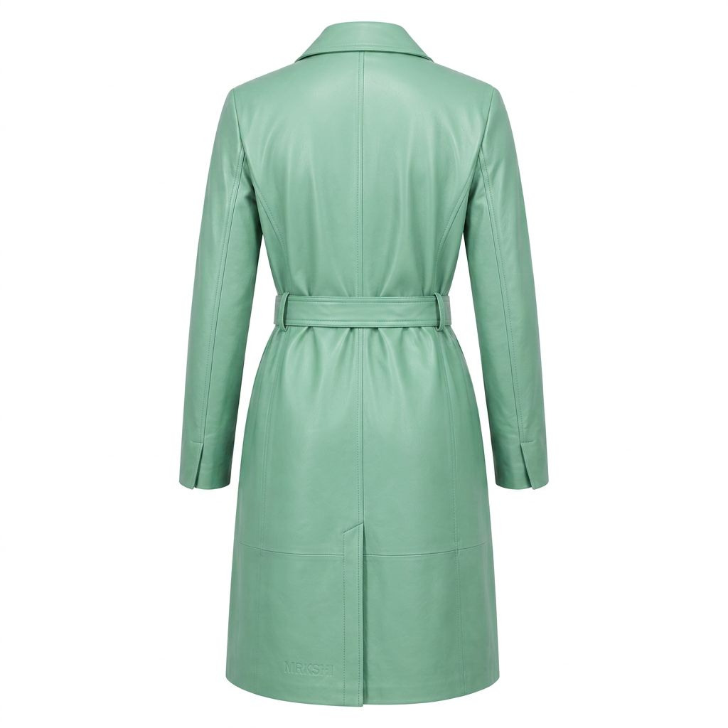 MRKSHI FOREVER — Smooth Leather leather Coat in Mint, back view