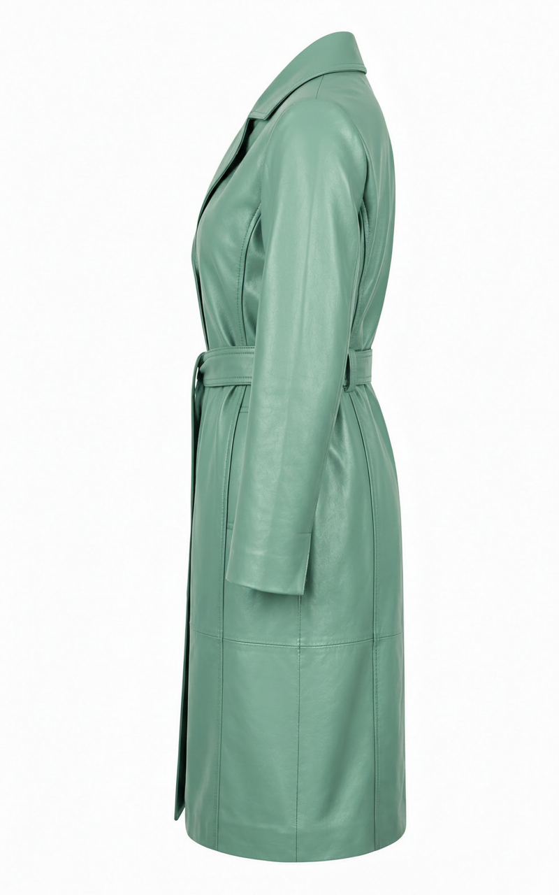 MRKSHI FOREVER — Smooth Leather leather Coat in Mint, side view