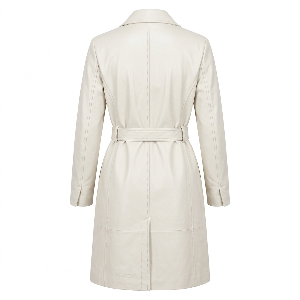 MRKSHI FOREVER — Smooth Leather leather Coat in Off White, back view