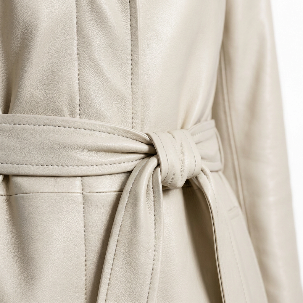 MRKSHI FOREVER — Smooth Leather leather Coat in Off White, leather detail