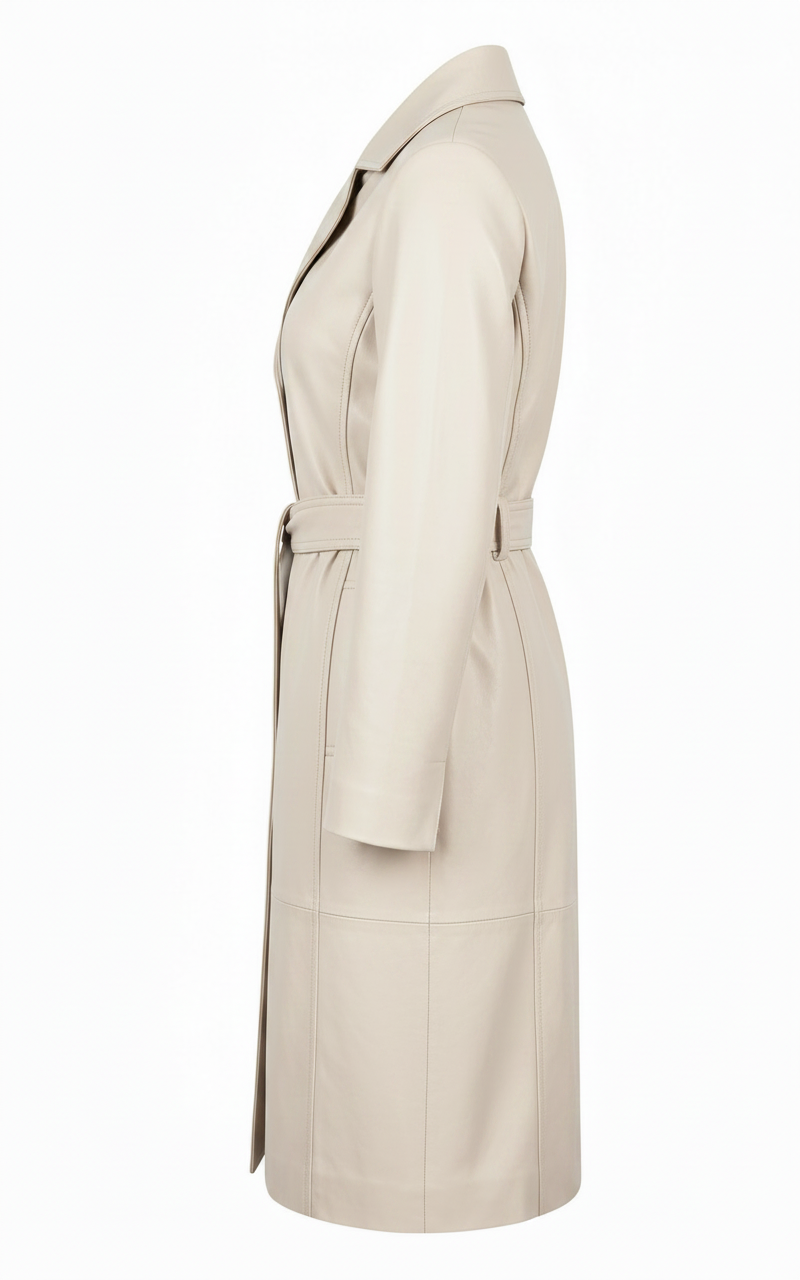 MRKSHI FOREVER — Smooth Leather leather Coat in Off White, side view
