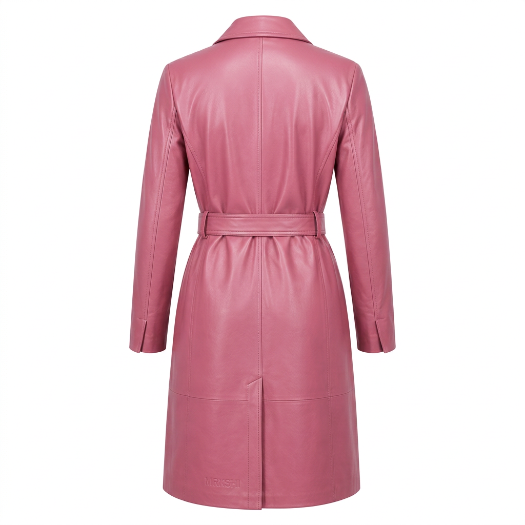 MRKSHI FOREVER — Smooth Leather leather Coat in Pink, back view