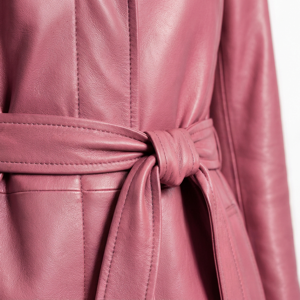 MRKSHI FOREVER — Smooth Leather leather Coat in Pink, leather detail