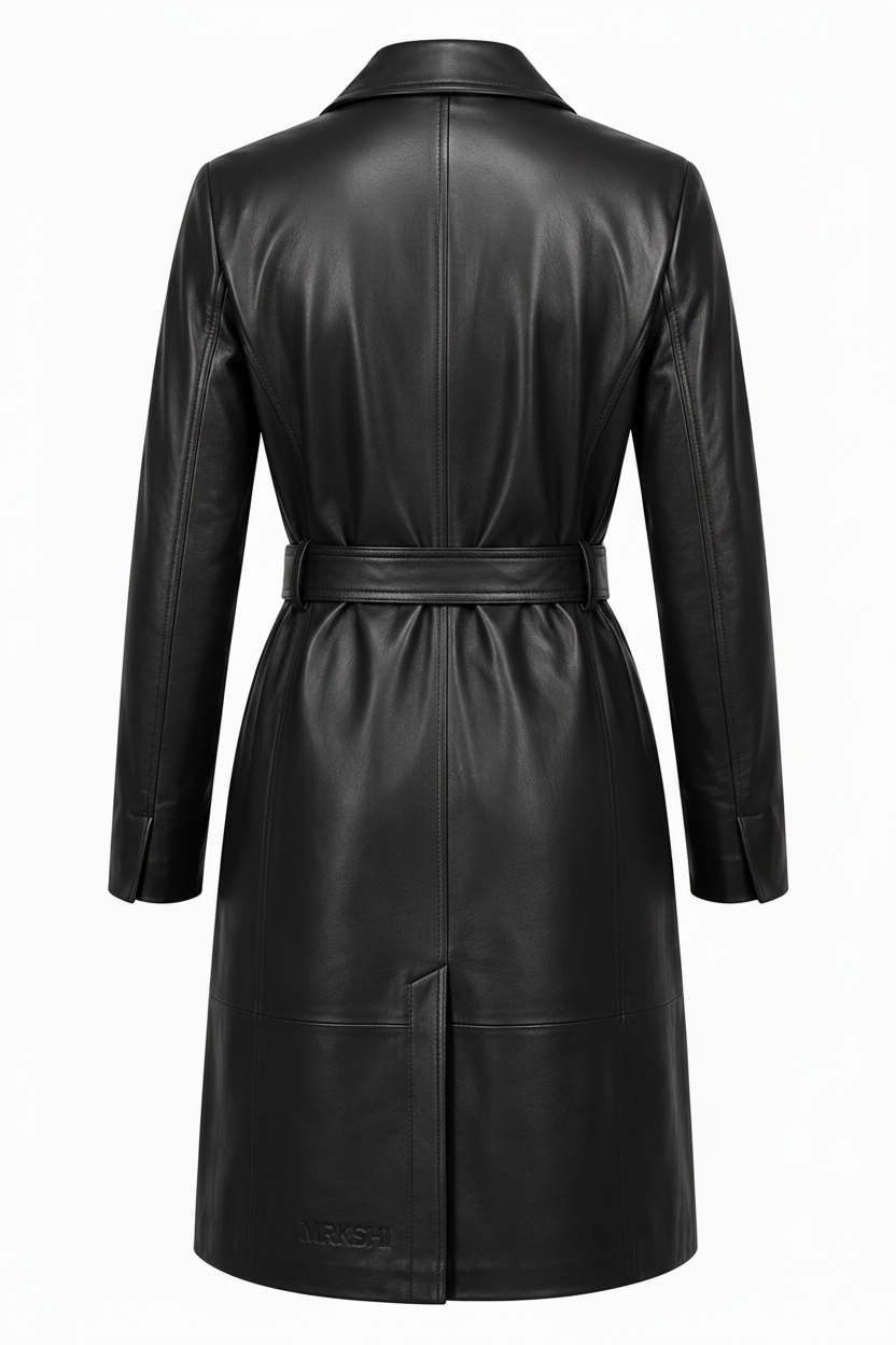 MRKSHI FOREVER — Smooth Leather leather Coat in Black, back view