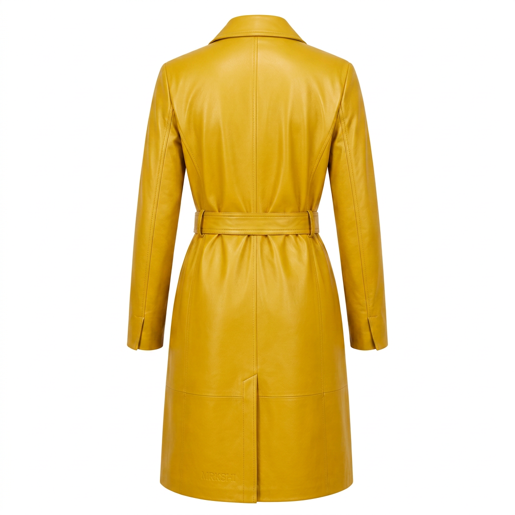 MRKSHI FOREVER — Smooth Leather leather Coat in Yellow, back view